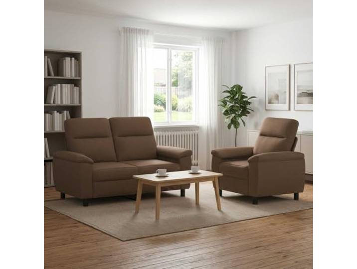 Sofa-Set 2 Stück Braun Stoff Metallrahmen,Kissenrücken,konische Kunststoffbeine,100% Polyester,pflegeleicht