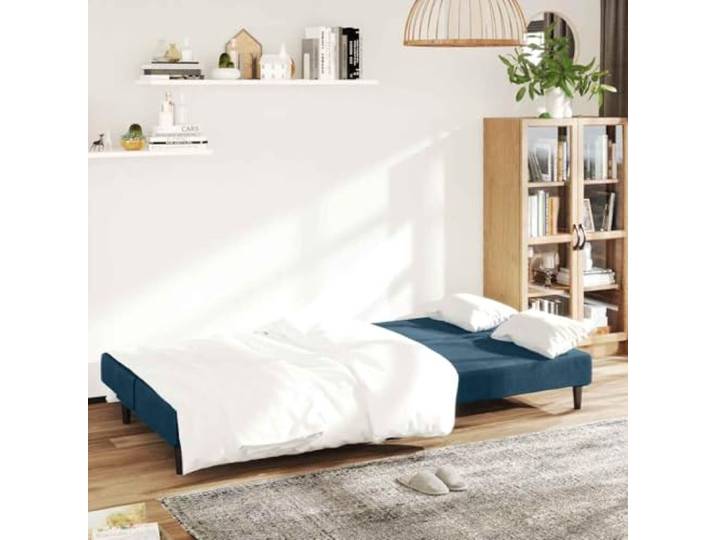KTHLBRH Schlafsofa 2-Sitzer blau Samt 200 cm Holzstruktur, umwandelbar, Schaumstoff, 110 kg, Wohnzimmer
