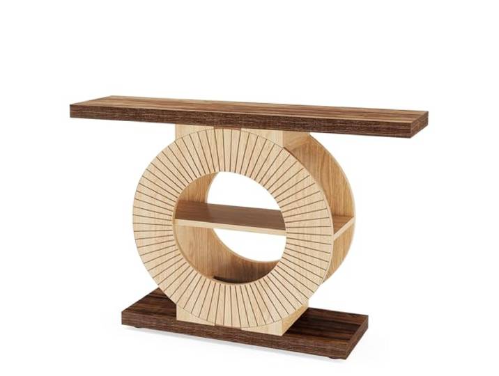 LITTLE TREE Konsolentisch mit 3 Regalen, 100 cm Landhausstil Flurtisch – Massivholz Eingangstisch mit Stauraum für Wohnzimmer, Flur & Schlafzimmer