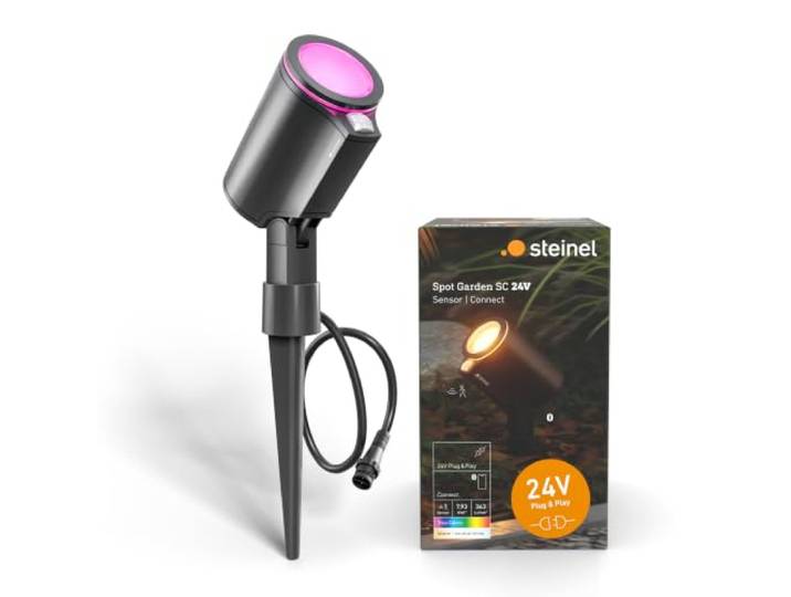 Steinel Gartenstrahler Spot Garden SC 24V, inkl. Erdspieß, RGBWW, 16 Mio. Farben, Bewegungsmelder, dimmbarer, App-Steuerung, Plug & Play, IP65