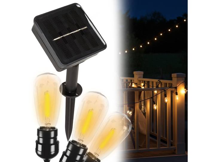 2er-Set Solar Lichterkette im Glühbirnendesign mit Dämmerungssensor, 6m, IP44