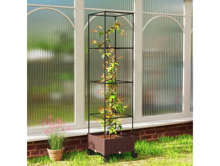 Outsunny Jardinière avec Treillis et Roues 40x40x165cm Marron