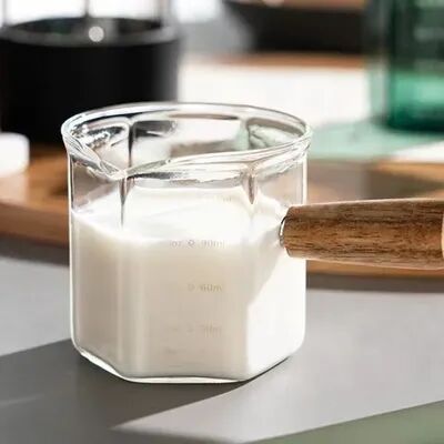Uplifted Trends Borosilicate Espresso Measuring Cup With Wooden Handle And Scale Markings clear Single