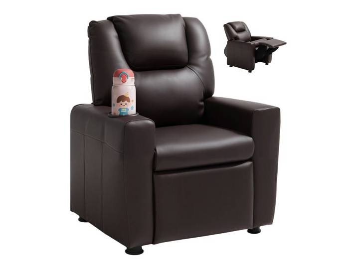Fauteuil Inclinable pour Enfants-VEVOR-Chaise Relax Ergonomique-Dossier Réglable de 101° à 121°-Cuir PU-Marron