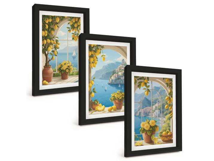 Tulup Bilder SET 3er Set - 20x30 cm Schwarzer Rahmen - Meereslandschaften, Zitronen, Fenster, Kunststoff, Rechteckig, 20x30 cm, Fotografie, Bilder & Rahmen, Bilder
