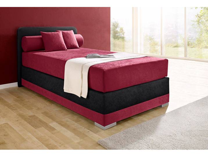 Boxspringbett, Rot & Schwarz, 90x200 cm, Microvelours & Kunstleder, H3, Modern, Maintal