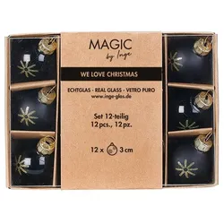 12 Weihnachtskugeln Glas 3cm Glitzer Schneeflocken Motiv Christbaumkugeln Weihnachtsbaumkugeln Christbaumschmuck Weihnachtsbaumschmuck Rot Ebony Black