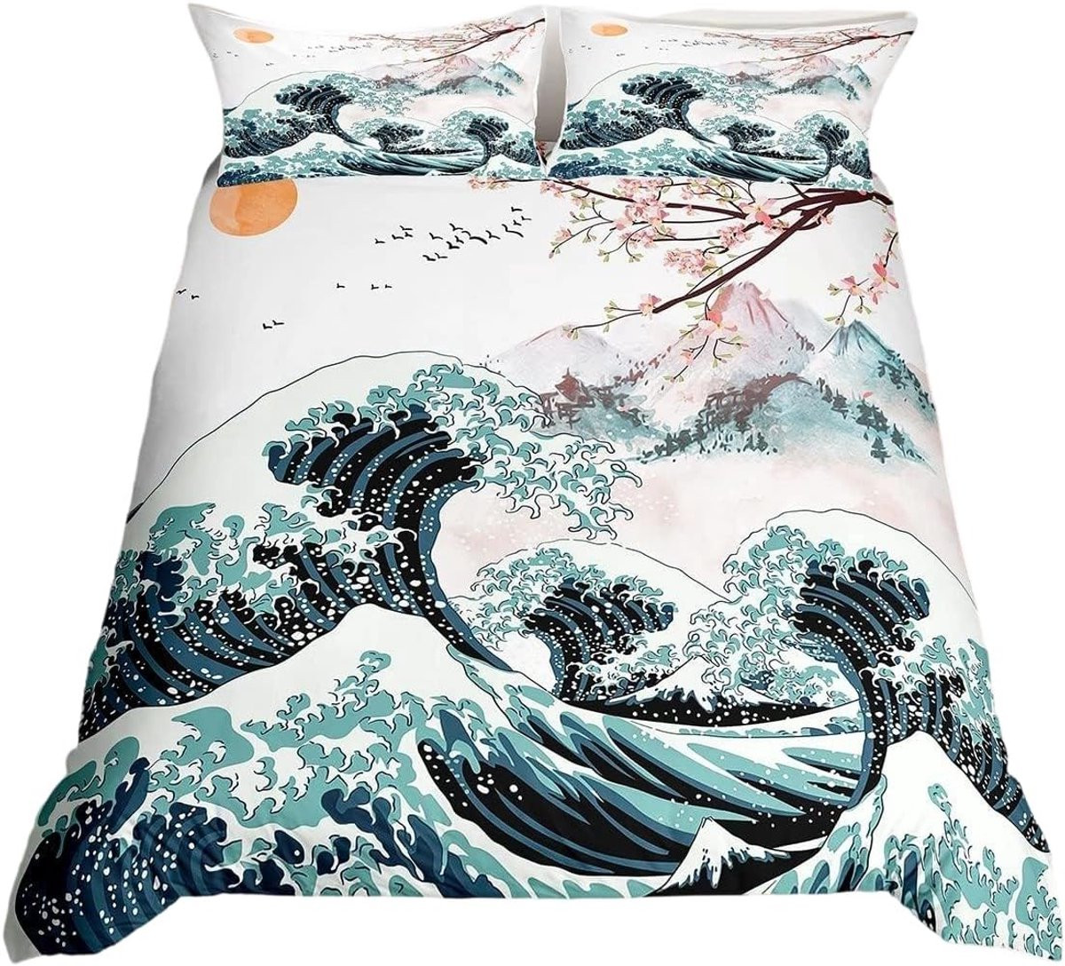 Dekbedovertrek Set met Etnisch Ukiyoe Kersenbloesem Motief - Kingsize 230x220 cm