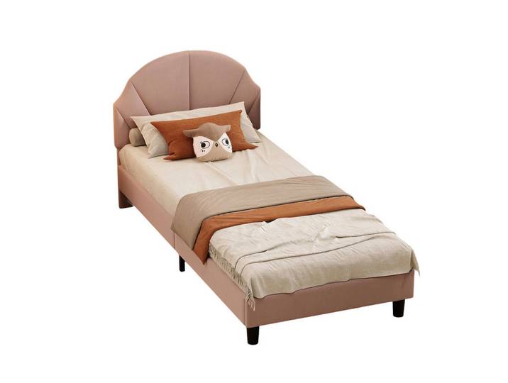Shopentra Polsterbett 90x190cm rosa Samt, verstellbares Kopfteil, hautfreundlich, Pink, Holz, Schlafzimmer, Betten, Polsterbetten