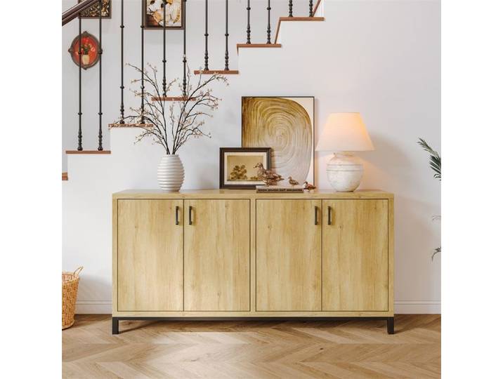 Buffet avec 4 Portes & pieds - Buffet de cuisine - Meuble de Rangement - Buffet Salle à Manger - Design Naturel