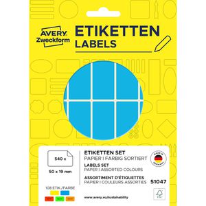 Zweckform Vielzwecketiketten 51047,farbig sortiert, 50 x 19 mm, 30 Blatt, 540 Stück