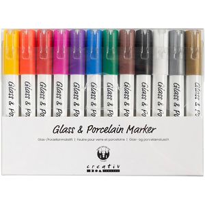 Creativ-Company Porzellanstifte 31334 Glasmalstift, 12 Farben, Rundspitze 1-2 mm, spülmaschinenfest 12 Stück
