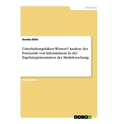 Unterhaltungsfaktor Wissen?! Analyse des Potenzials von Infotainment in der Ergebnispräsentation der Marktforschung, Taschenbuch von Annika Dölle,