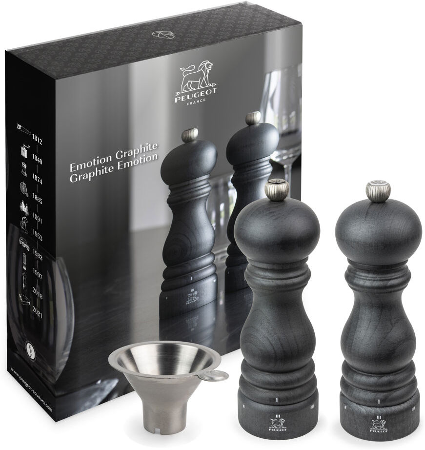 Peugeot Saveurs, Graphite Emotion U'Select Paris - Salt & Pepper Mill Set Black 17.8cm H