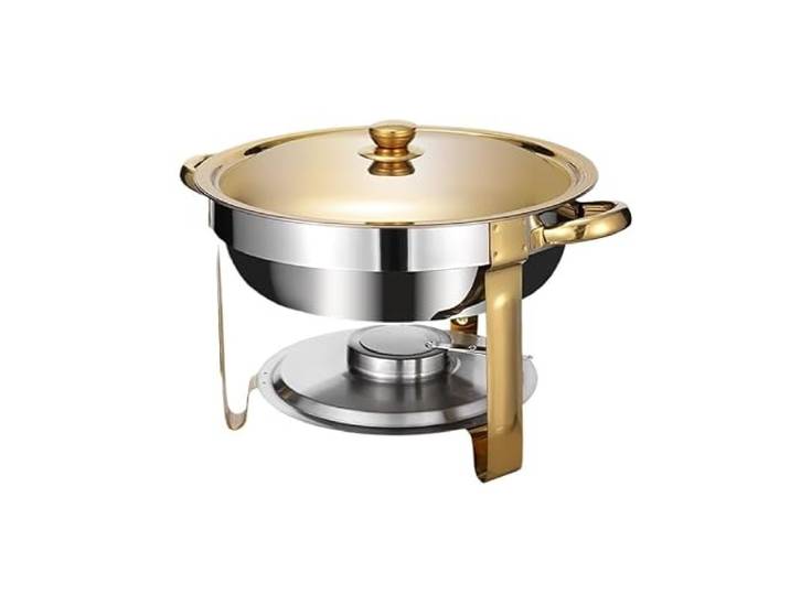 Chafing Dishes for Buffet, 2er-Pack, Edelstahl Buffetherd Chafing Dish Buffet-Set mit Glasdeckeln, Speisenwärmer for Partys(Gold1,With hanging rack)