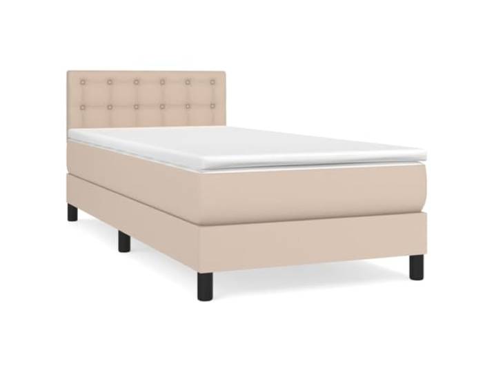 PUGYNBK Boxspringbett, Cappuccino, 100 x 200 cm Verstellbares Kopfteil, Taschenfederkernmatratze, schmutzabweisendes Kunstleder