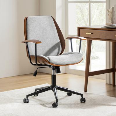 HULALA HOME Felix Modern Height-adjustable Swivel Bent Wood Office Chair with Soft Cushion and Solid Wood Armrest