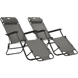 vidaXL Klappbare Sonnenliegen 2 Stk. mit Fußablage Grau