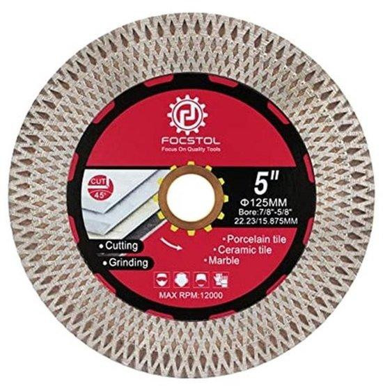 Diamantdoorslijpschijf voor tegels, dubbelzijdig segment, 125 mm, Zilver