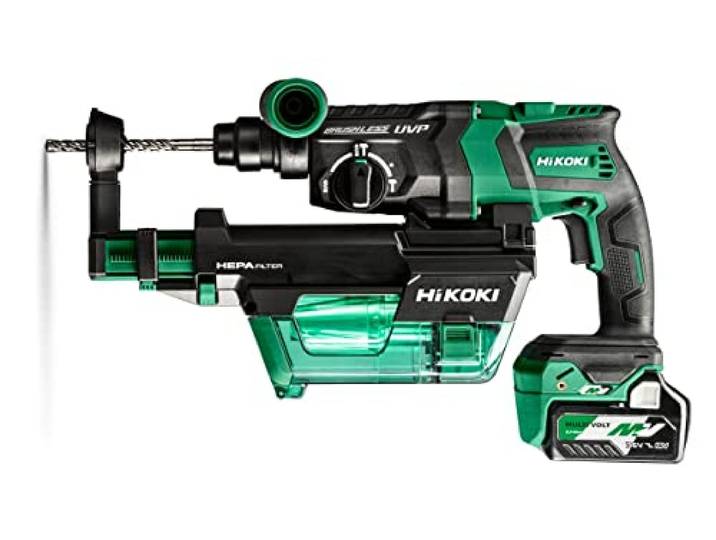 HiKOKI Akku Bohr- & Meißelhammer DH36DPE (36V, 3.2 J, Staubabsaugung, Brushless, LED, Bohrtiefenmanagement, SDS-plus-Werkzeugaufnahme, Zubehör, Koffer, inkl. 2x 2.5 Ah Akku und Ladegerät))