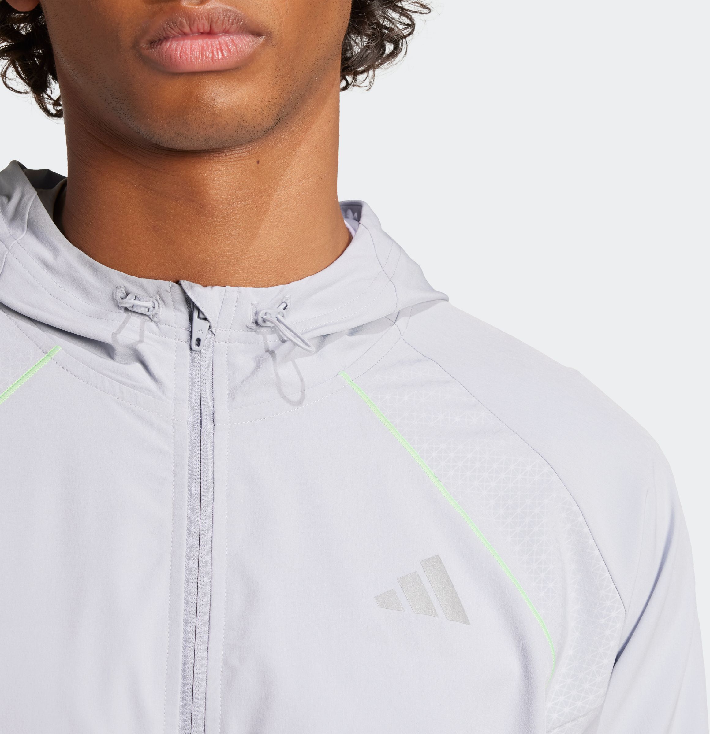Trainingsjacke ADIDAS PERFORMANCE "TECH APPAREL", Herren, Gr. M, grau (halo silber, lime burst), Obermaterial: 87% Polyester, 13% Elasthan, normal, Jacken Trainingsjacke, für Fitness, aus Stretch-Materialien, atmungsaktiv halo silber, lime burst M