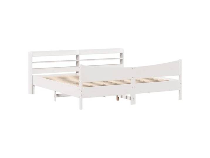 PUGYNBK Bettgestell 200 x 200 cm, Kopfteil mit Regalen, Kiefer Massivholz, Lattenrost inklusive, separates Kopfteil, Aufbewahrung für Schlafzimmer