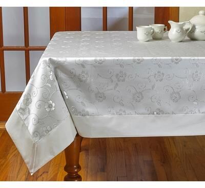 Violet Linen Sunflower Elegant Embroidered Flower Pattern Tablecloth