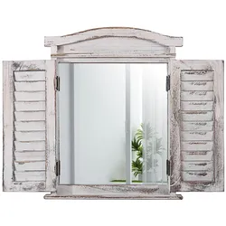 Wandspiegel Spiegelfenster mit Fensterläden 53x42x5cm ~ weiß shabby