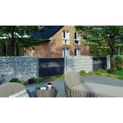 Gabionen Komplettset - 6/5/6 - inkl. Pfosten, Matten und Zubehör aus Stahl, anthrazit – Gabionenzäune für Sichtschutz – Gabionenwand als Gartenzaun