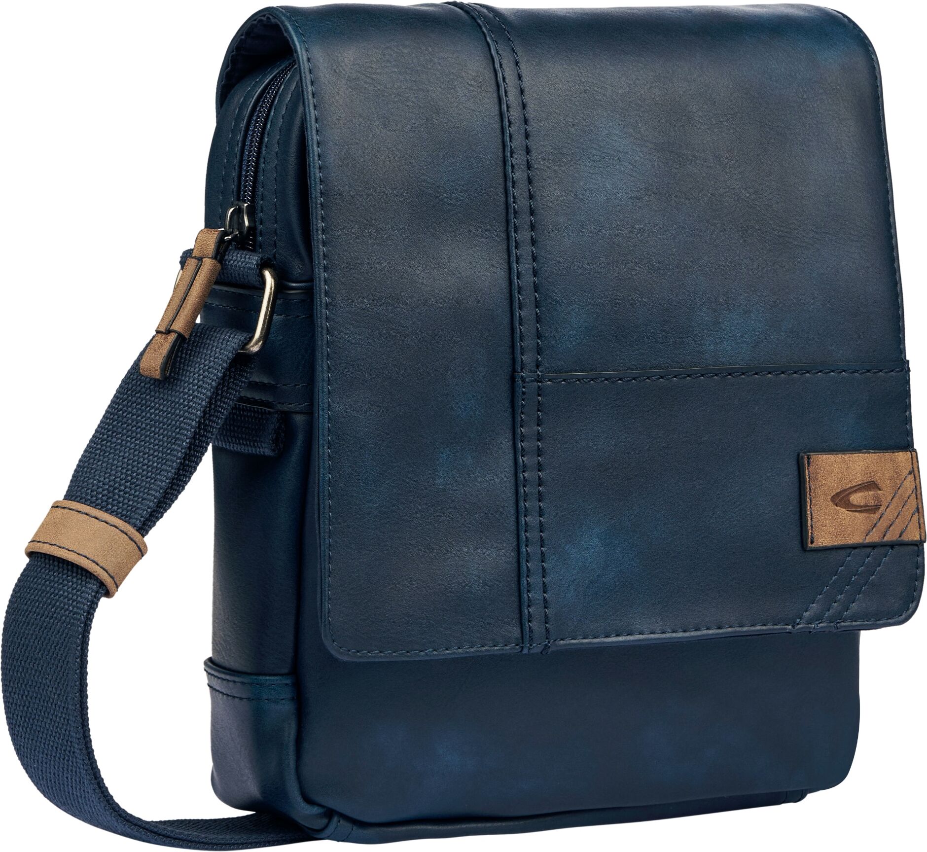 Umhängetasche CAMEL ACTIVE "Laos", Damen, Gr. B/H/T: 21cm x 27cm x 7cm, blau, Polyurethan, Polyurethan (PU), Retro, beschichtet, kontrastfarbene Details, leichte Abriebeffekte, Taschen Umhängetasche, praktisch funktionaler Alltagsbegleiter mit vielen spor