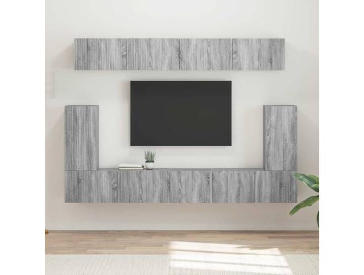 GKMBCVDFR TV-Schrankset 5 STK. Grau Holzwerkstoff Wandmontage Lowboard Wandmontiert, 5-teilig, Grau, Holzwerkstoff, Stauraum, schwebendes Design