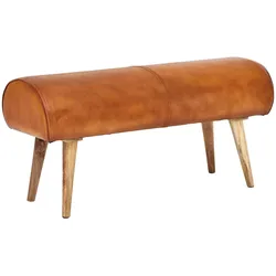 WOHNLING WL6.086 Sitzbank Echtleder / Massivholz 100x53x40 cm Braun