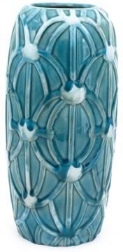 "Euro Ceramica Grotto Aqua 12"" Tall Rope Vase"