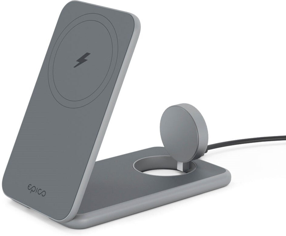 Epico Mag+ Oplader Stander - 3-i-1 Trådløs Oplader - MagSafe Kompatibel - Space Grey