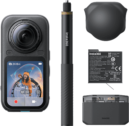 Cámara deportiva - Insta360 X6 Essential Bundle, 8K 50fps 360 Video, 140min Autonomía, Sumergible, Efecto Invisible Selfie Stick, Midnight Black