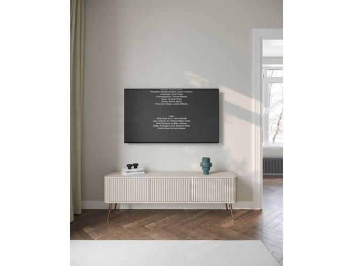 Meuble TV à 3 portes - OVARLO - 163 cm - grėge / dor