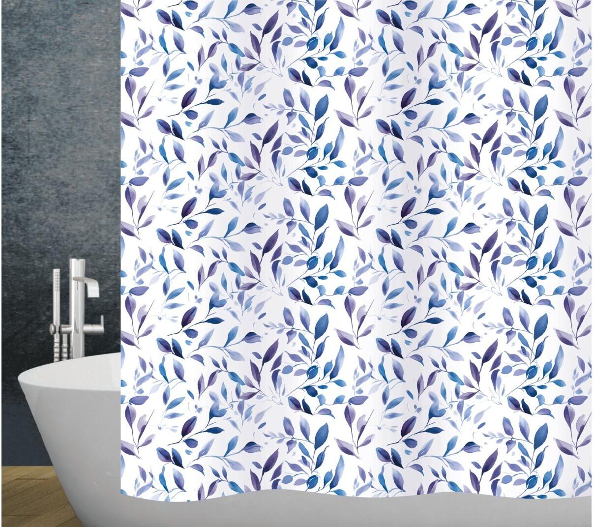 Duschvorhang DIAQUA "Lea", bunt (blau, weiß), B:180cm H:180cm, Kunststoff, Polyester, Duschvorhänge, Duschvorhang blau, weiß B/H: 180cm x 180cm