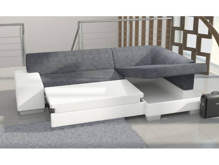 JVmoebel Ecksofa Elegantes graues Leder-Ecksofa mit ausziehbarer Liegefläche, Made in Europa