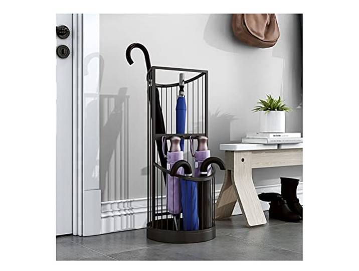 Schirmständer Moderner Eisenschirmhalter, Home Office Flur Eingangsschirme Organisator, Regenschirmkorb Mit Haken Und Tropfschale (Color : Black, Size : 30x60CM)