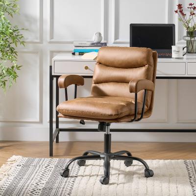 HULALA HOME Auberon Modern Faux Leather Swivel Office Chair with Ergonomic Design and Metal Legs