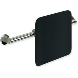 HEWI Rückensupport System 900, PVD Nickel glänzend, Wandmontage, Achsmaß 582–682 mm, Tiefe 150 mm, Lehne schwarz