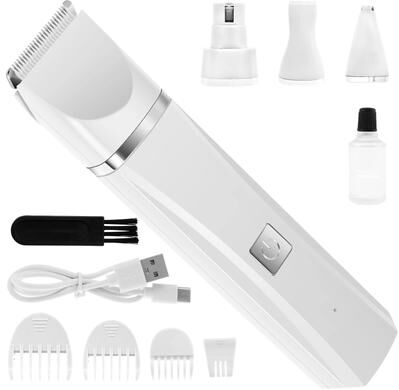 Inspired Living Professional Rechargeable Dog Hair Clipper & Pet Grooming Clippers Low Noise 2 Speed Cordless Trimmer For Dogs & Cats white