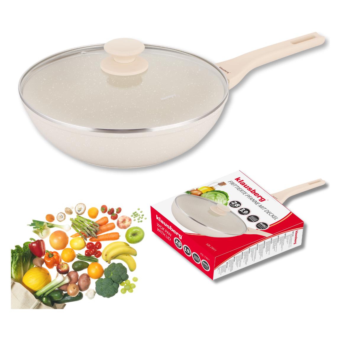 Klausberg Patelnia PATELNIA MARMURKOWA GŁĘBOKA WOK 28cm Z POKRYWĄ KB-7991 (65283987)