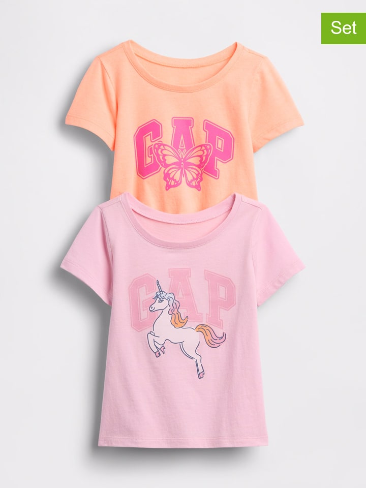 GAP 2er-Set: Shirts in Orange/ Rosa - 92