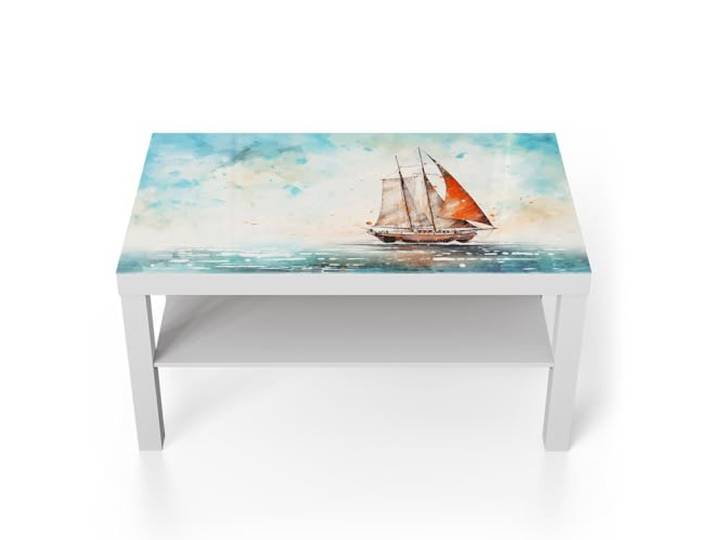 DEQORI Glastisch weiß groß 90x50 cm Motiv Meeresträumerei ausgefallener Beistelltisch aus Glas Hochglanz Couchtisch fürs Wohnzimmer moderner Couch Tisch mit Design