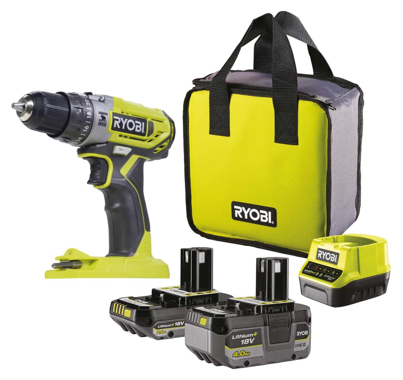 Ryobi R18PD2-242S Accuboormachine met slagfunctie, 18V ONE+™, inclusief 1x 2Ah accu en 1x 4Ah accu