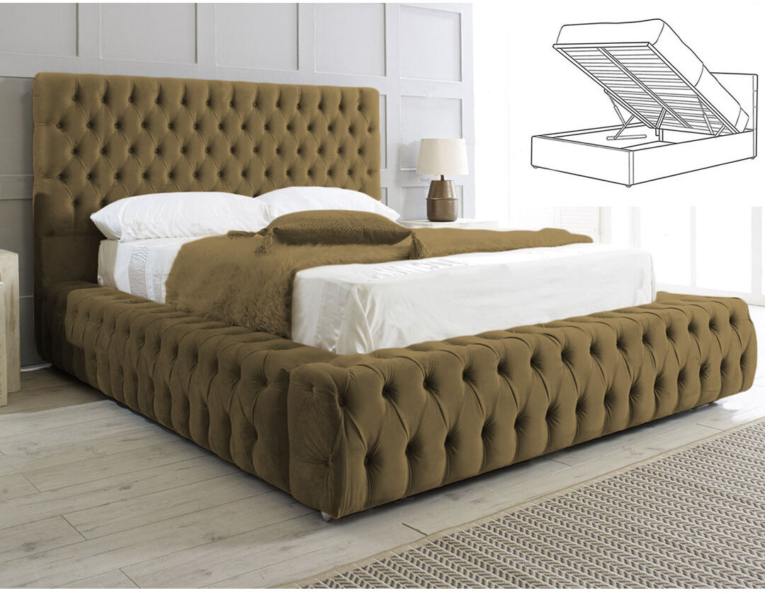 Britainsleep Elite Elegance Ambassador Ottoman Storage Bed - Premium Upholstered Velvet Bed Frame with Tall Headboard Mink Kingsize (5')