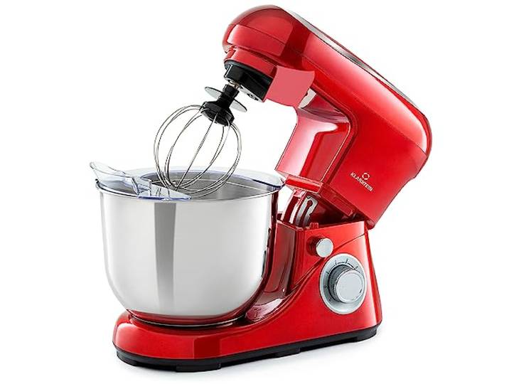 Klarstein Knetmaschine Küchenmaschine zum Backen, 1300W Teigmaschine Klein, 6 Stufen, Schneebesen Rühr- & Knethaken, 5L Schüssel, Rührmaschine mit Mixer, Küchenmaschinen für Brotteig, Rot