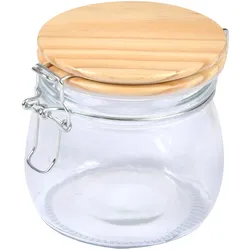 Vorratsglas mit Bügelverschluss - Glasdose mit Bambus-Deckel luftdicht 0,45l - Transparent & Braun - Für Küche Speisekammer & Bar - Stilvoll & Praktisch