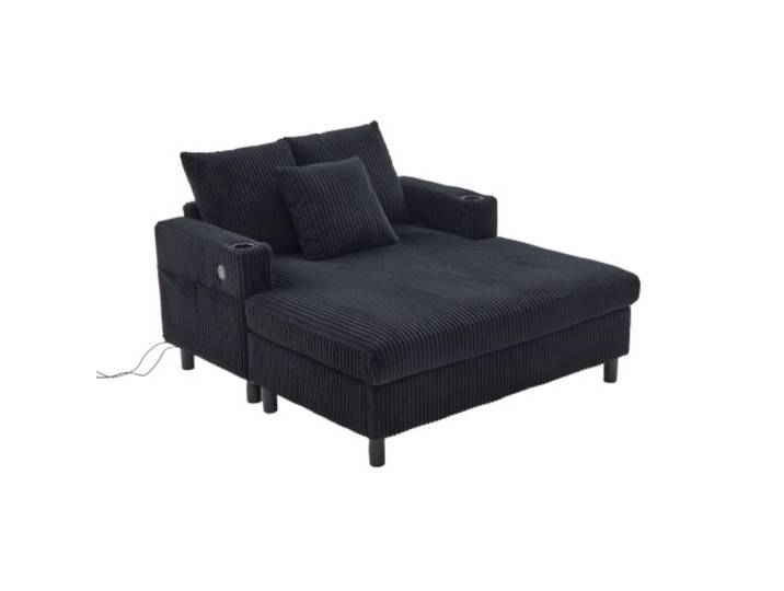 Komhtom Liegestuhl mit LED-Stimmungsbeleuchtung，Cordstoff- Schwarz, Mode, 142x85x128 cm, Gartenmöbel, Gartenliegen, Relaxliegen